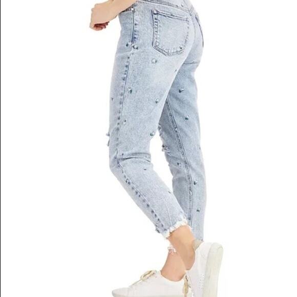 TinselTown Women Junior 5 Ditsy Daisy Embroidered Mom Jeans Mid-Waist - Picture 5 of 11